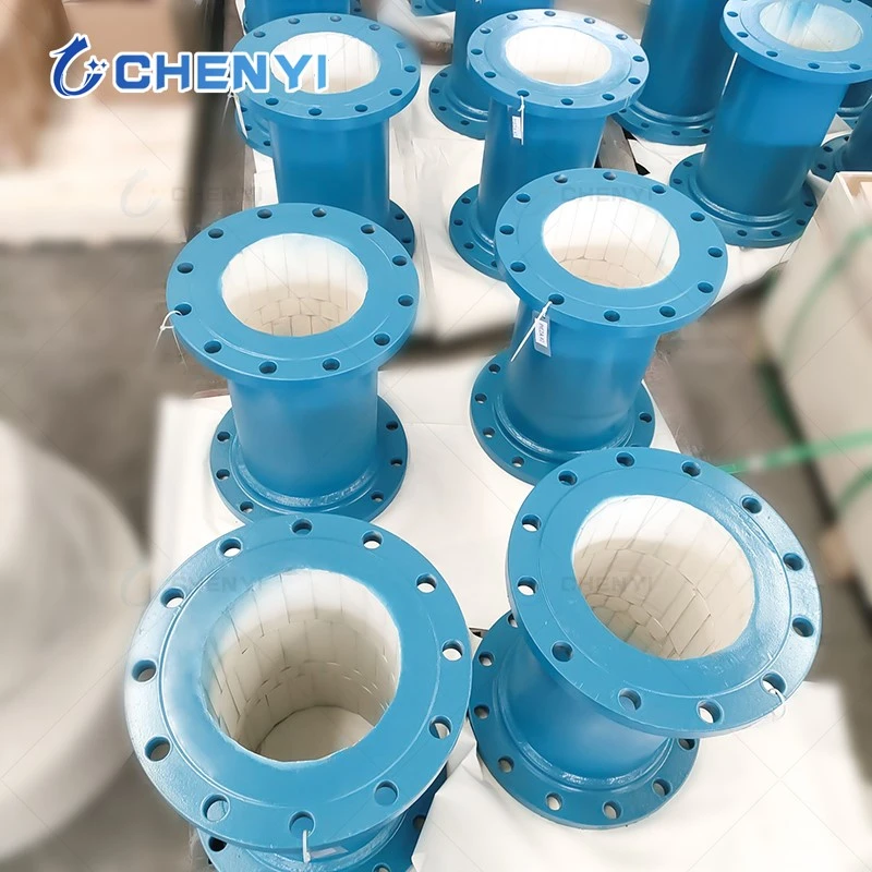 Blue-painted ceramic lined pipes Blue-painted ceramic lined pipes